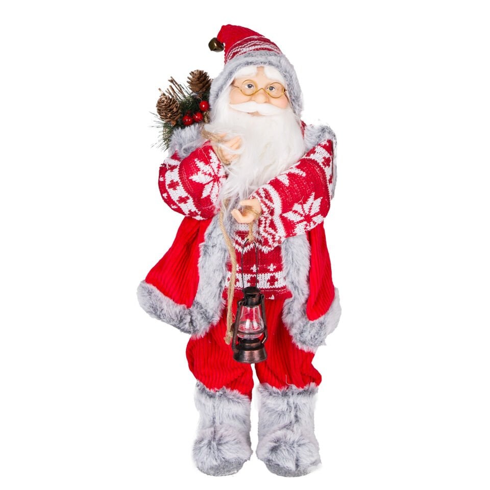 Yılbaşı Noel Baba, Fener Taşıyan, Kırmızı-Gri - 18x45 cm