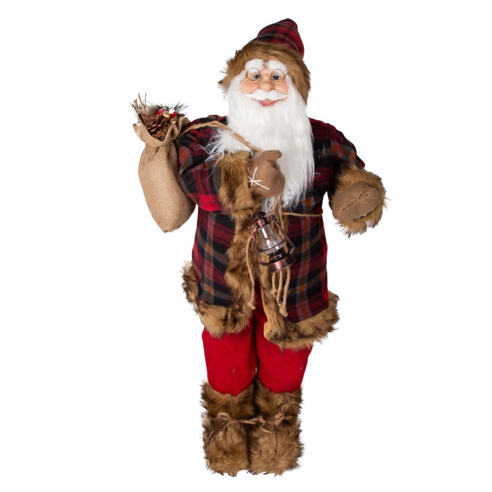 Yılbaşı Süsü, Noel Baba, Kırmızı-Siyah - Ekose Kumaşlı, 90 cm