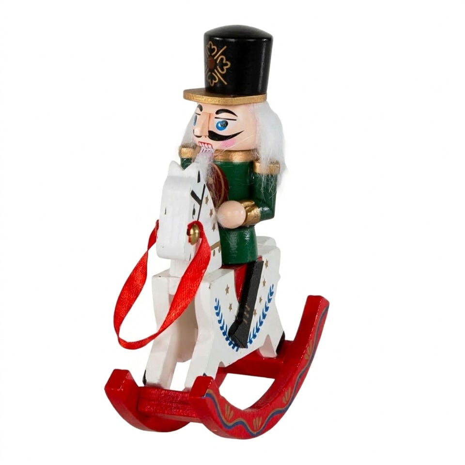 Yılbaşı Süsü Kurşun Asker Sallanan At Yeşil-Beyaz 15 Cm.