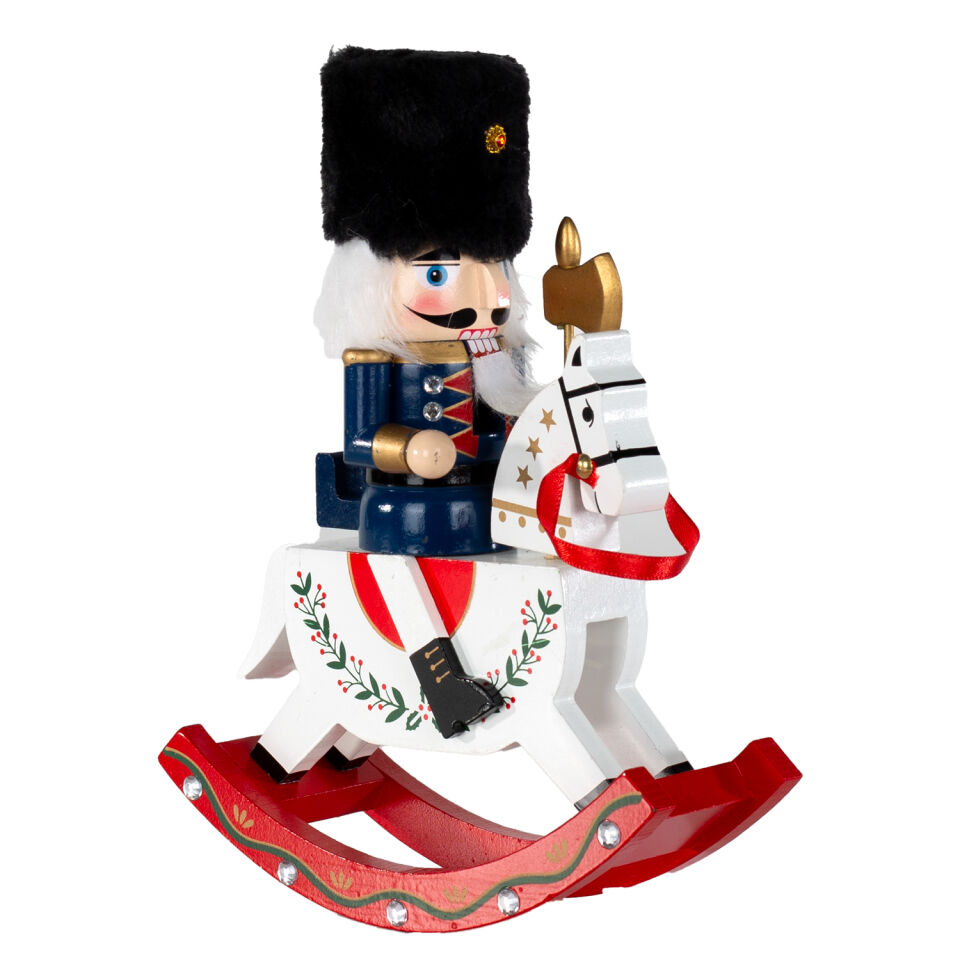 Yılbaşı Süsü Kurşun Asker Sallanan At Mavi-Beyaz 25 Cm.