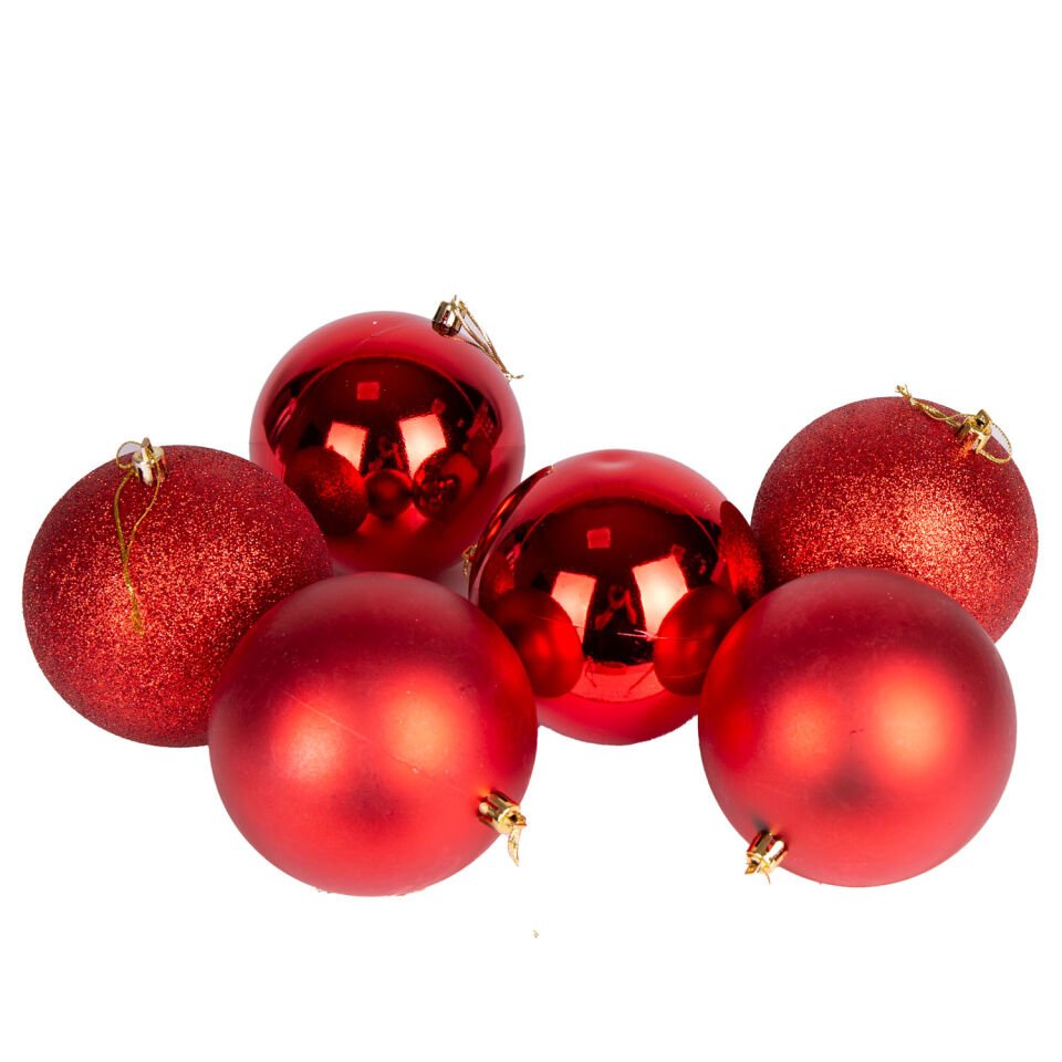 Yılbaşı Topu, Simli Mat Parlak, Kırmızı - 6'lı Set, 10 cm