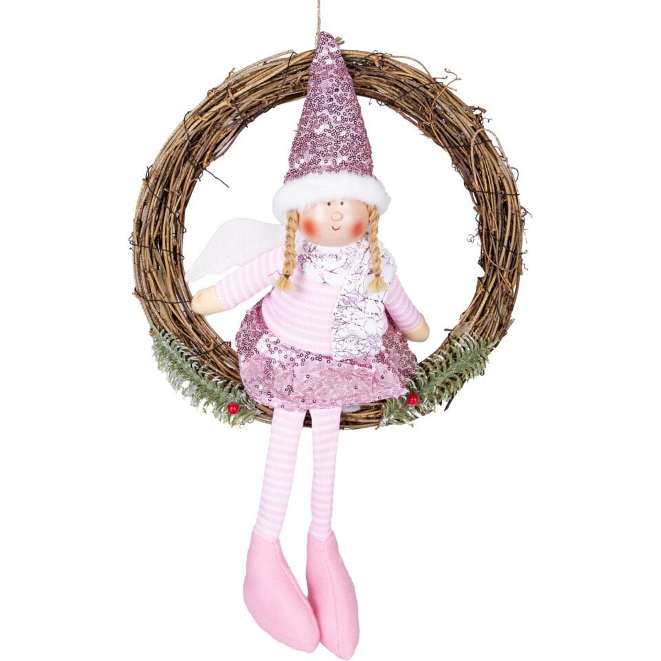 Yılbaşı Süsü, Kapı Çelengi, Pembe - Peri Figürü, 30x52 cm