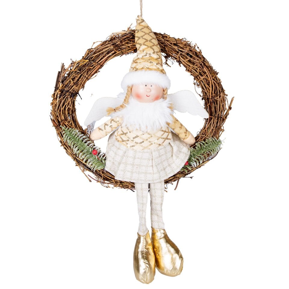 Yılbaşı Süsü, Kapı Çelengi, Gold - Peri Figürü, 30x52 cm