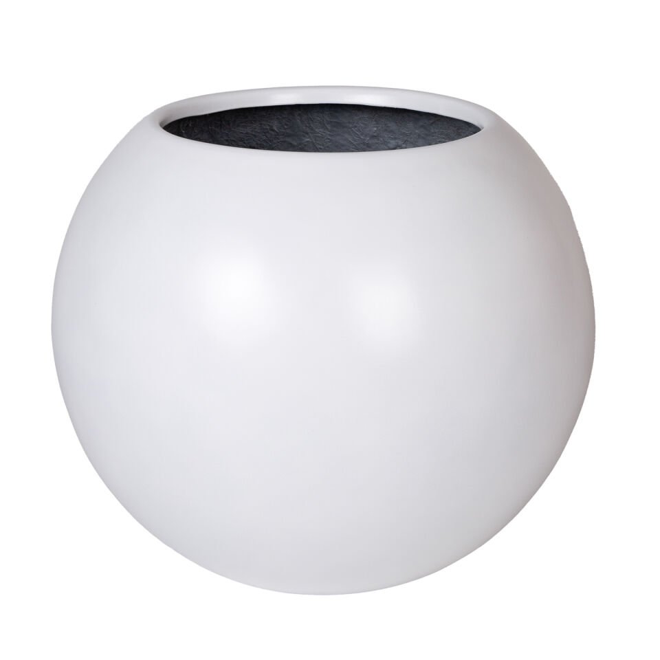 Fiber Saksı, Küre, Küçük, Beyaz - 35x35 cm