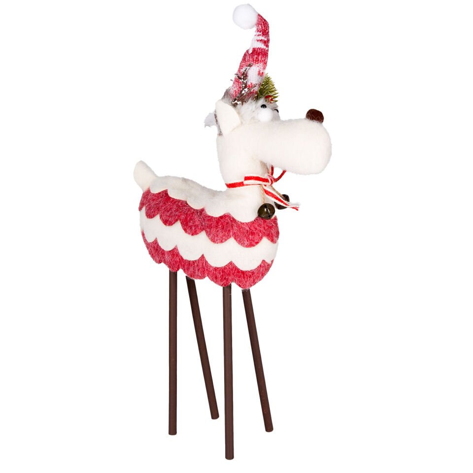 Yılbaşı Süsü, Geyik, Kırmızı-Beyaz - Ahşap Bacaklı, 28x43 cm