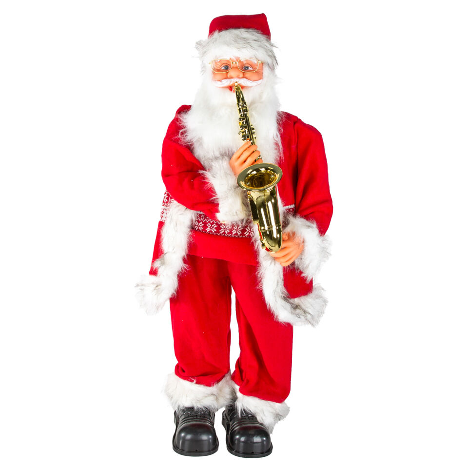 Yılbaşı Noel Baba Büyük Boy Saksafonlu Hareketli Müzikli Kırmızı 160 Cm.