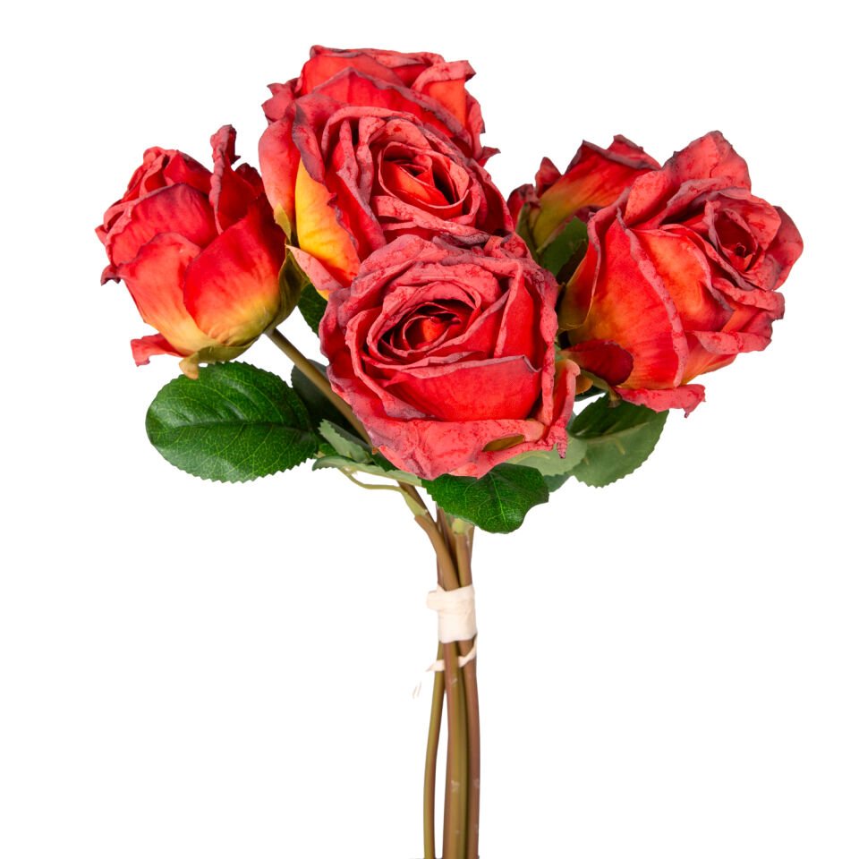 Yapay Çiçek, Gül Demeti, Kırmızı - 6'lı Demet, 37 cm