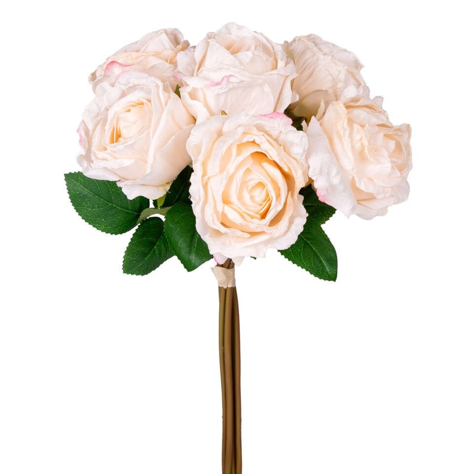 Yapay Çiçek, Gül Demeti, Krem - 6'lı Demet, 37 cm