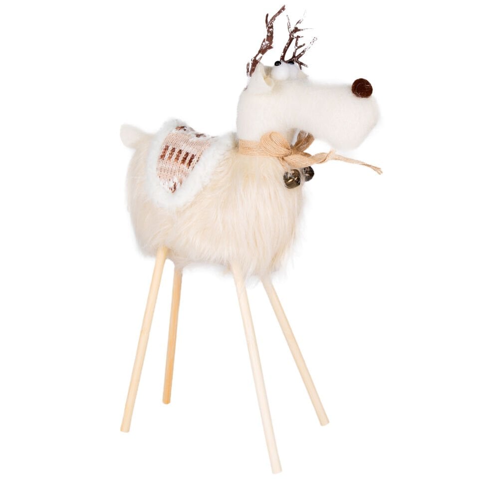 Yılbaşı Süsü, Geyik, Beyaz - Ahşap Bacaklı, 28x43 cm