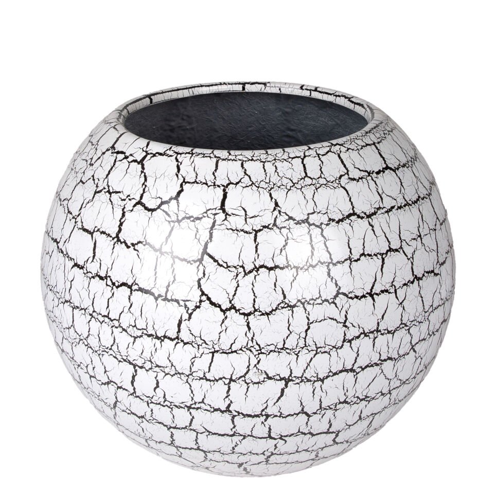 Fiber Saksı, Küre, Beyaz Siyah Çatlak Model - 42x34 cm