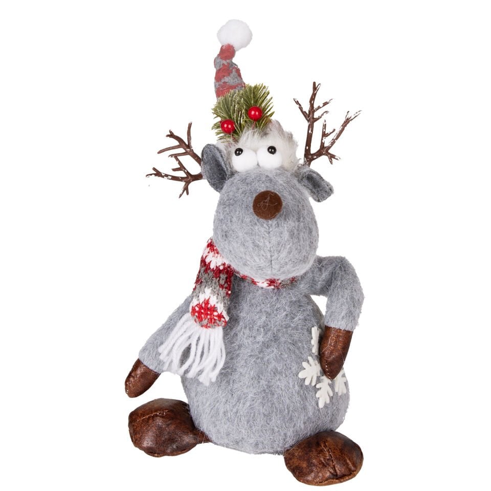 Yılbaşı Süsü, Geyik Figürü, Gri - 18x40 cm