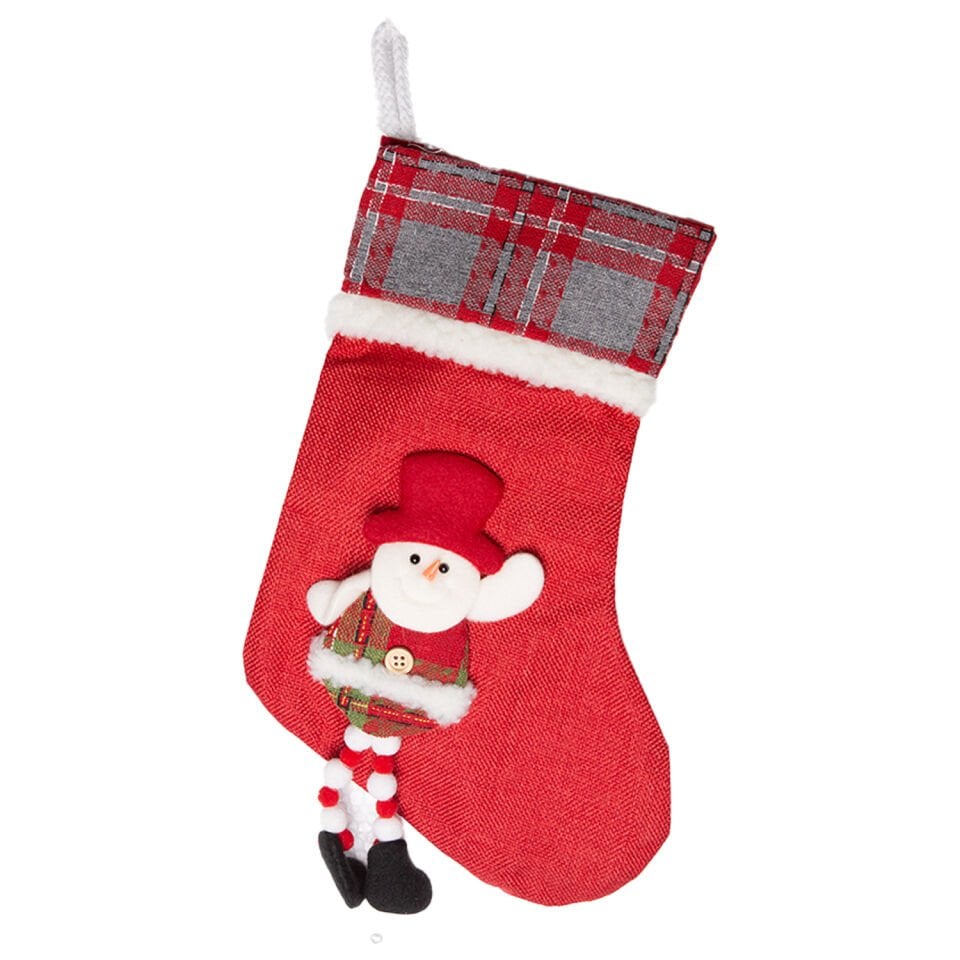 Yılbaşı Çorabı, Kardan Adam Motifli, Kırmızı - 22x33 cm