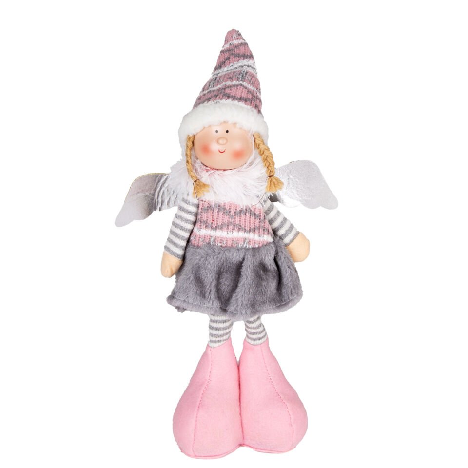Yılbaşı Süsü, Ayakta Peri Figürü, Gri Etek-Pembe Ayakkabılı - 17x44 cm