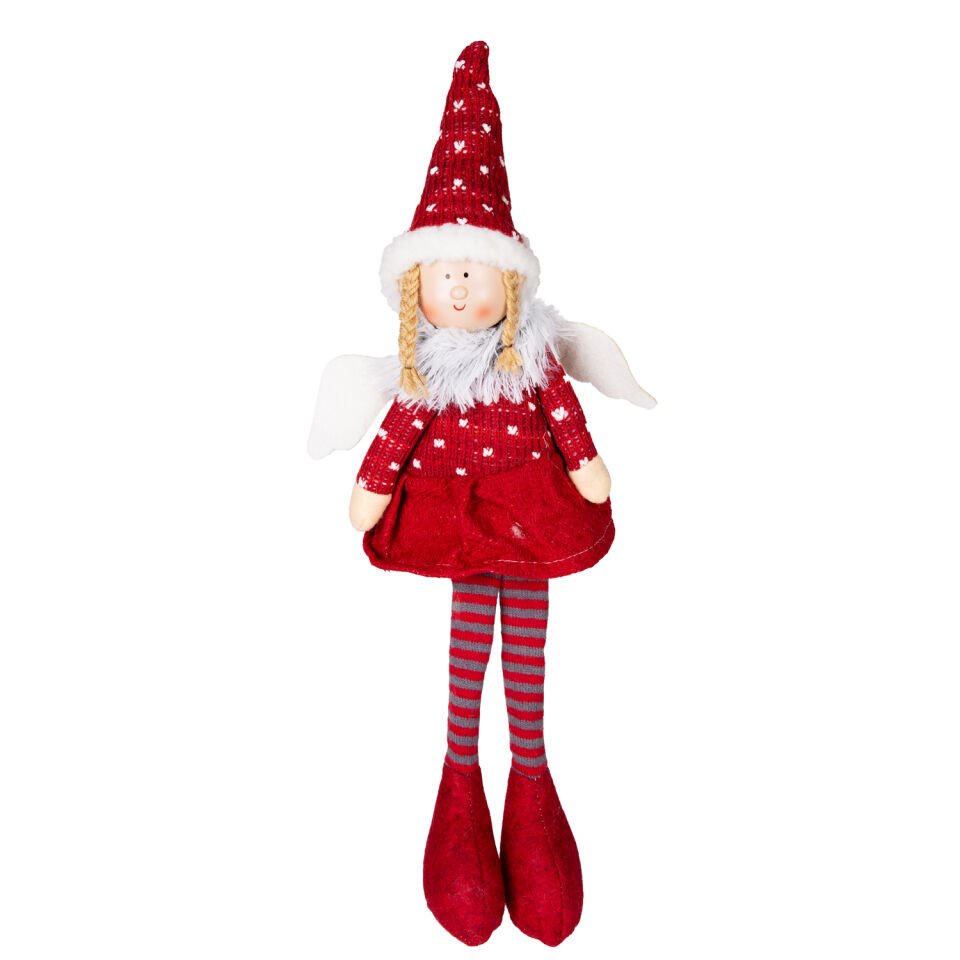 Yılbaşı Süsü, Oturan Peri Figürü, Kırmızı - 17x53 cm