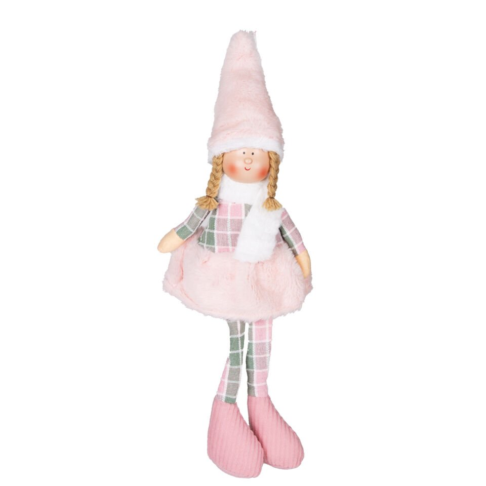 Yılbaşı Süsü, Oturan Peri Figürü, Pembe-Gri - 17x53 cm