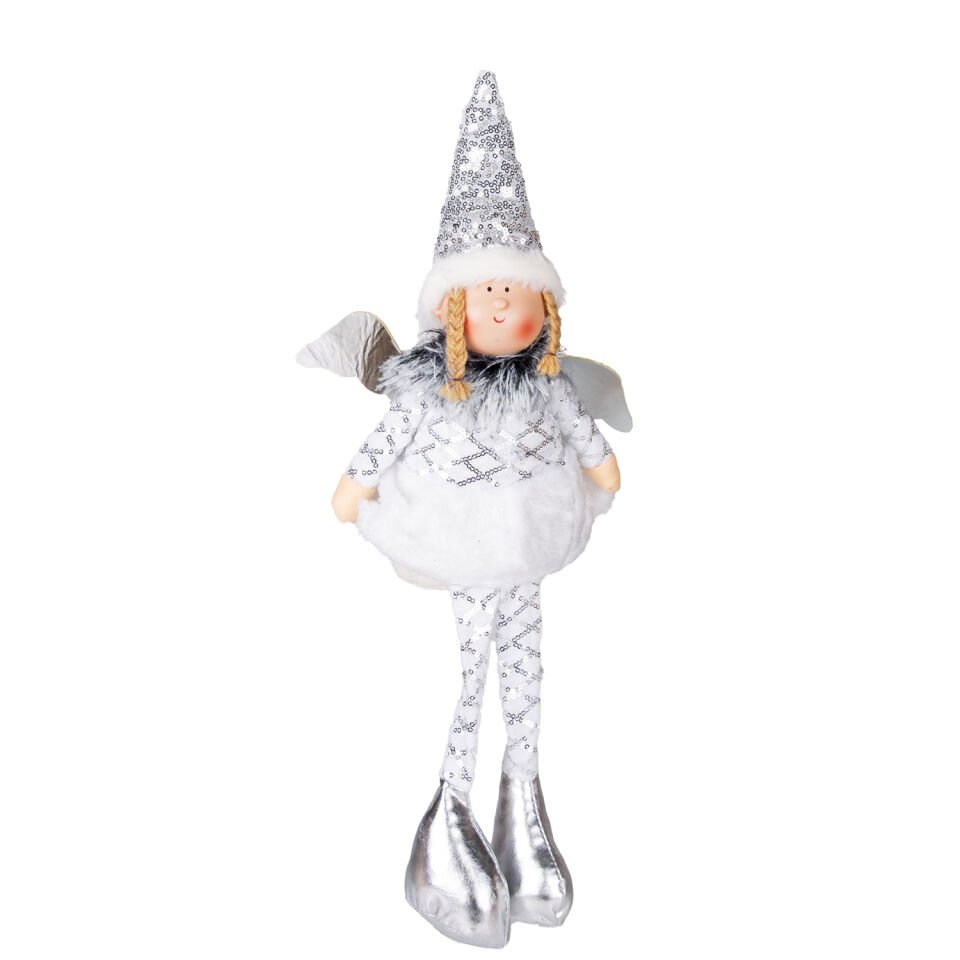 Yılbaşı Süsü, Oturan Kanatlı Peri Figürü, Gümüş - 17x53 cm