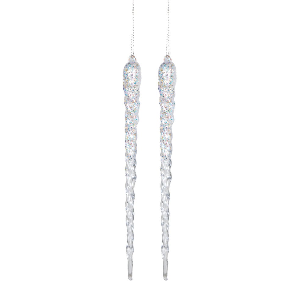 Yılbaşı Süsü Buz Sarkıt Simli 2'li Paket Şeffaf 23 Cm.
