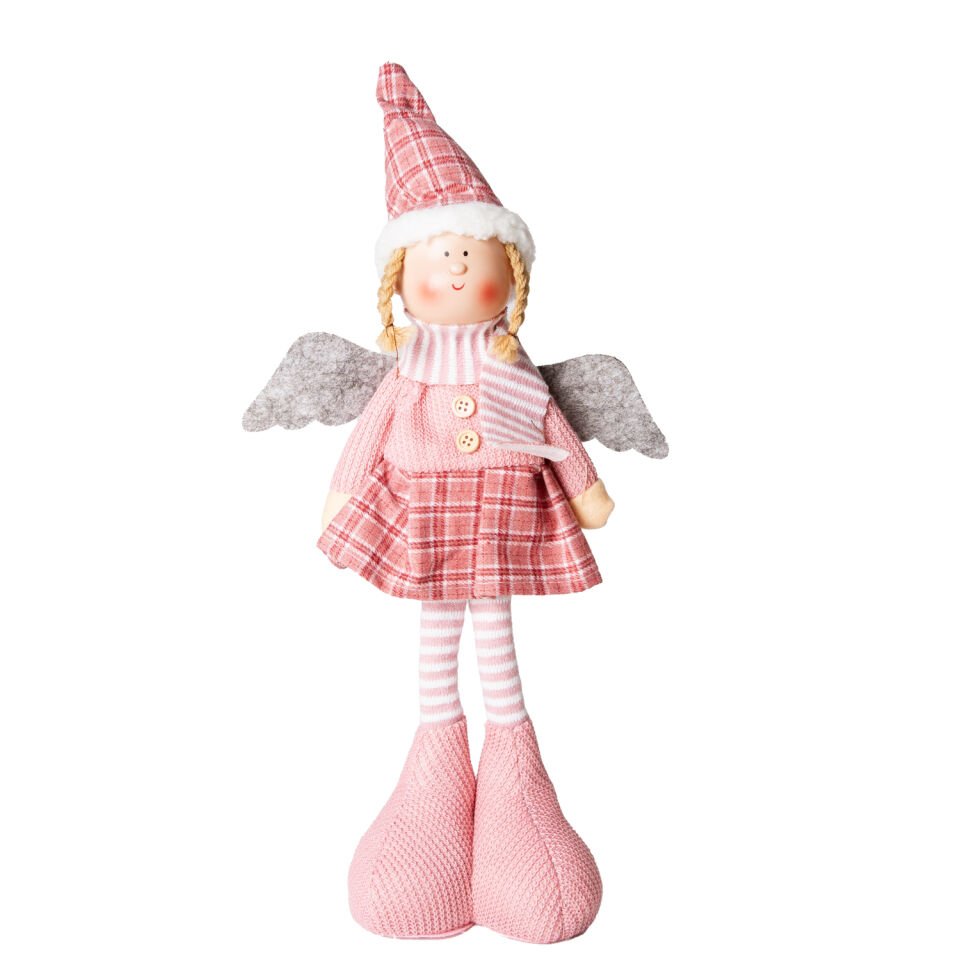 Yılbaşı Süsü, Ayakta Kanatlı Peri Figürü, Pembe - 17x44 cm