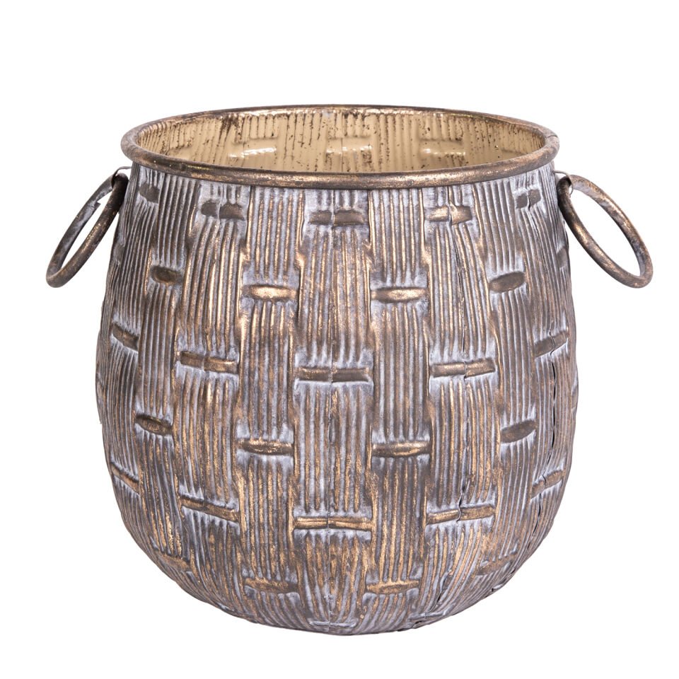 Metal Saksı, Kulplu - 26,5x27 cm
