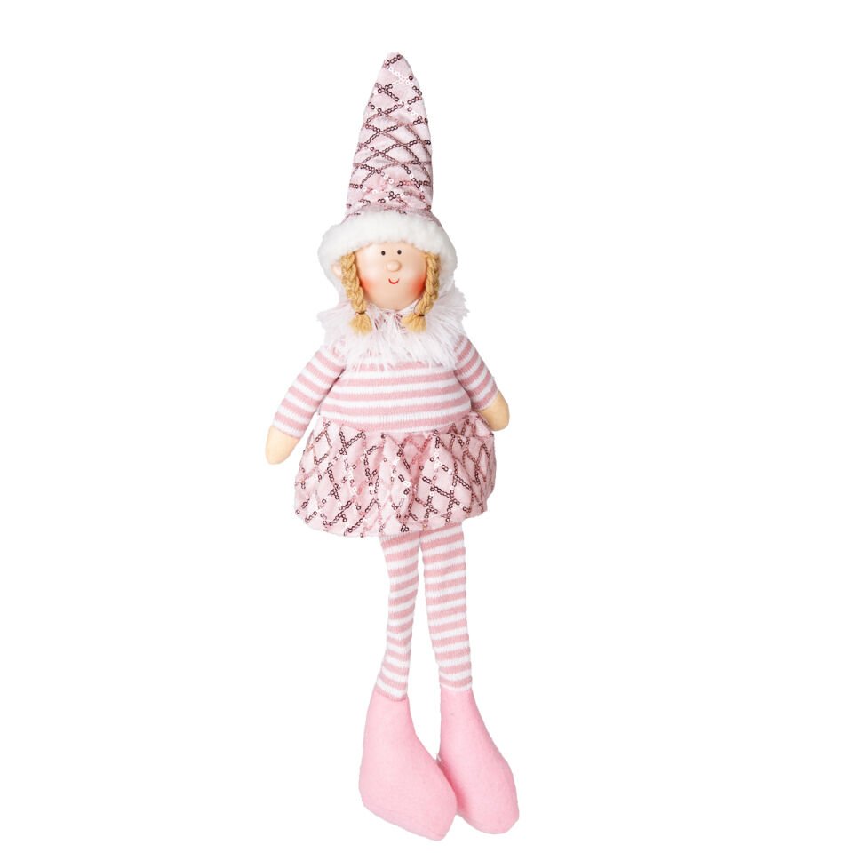 Yılbaşı Süsü, Oturan Kanatlı Peri Figürü, Şerit Kazaklı- Pembe Etekli - 17x53 cm