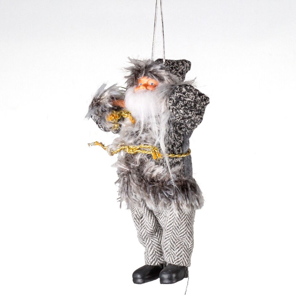 Yılbaşı Ağacı Süsü, Askılı Noel Baba, Gri Elbiseli - 20 cm