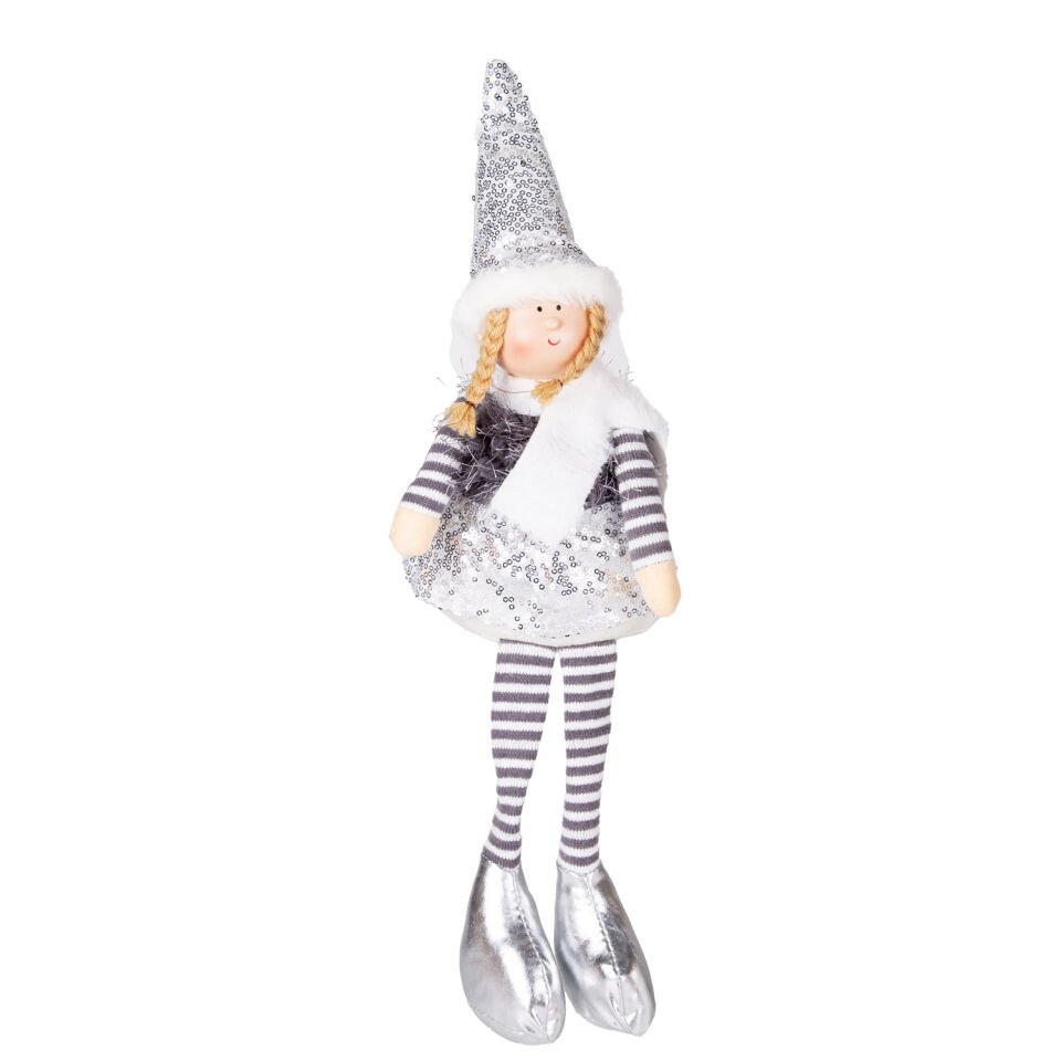 Yılbaşı Süsü, Oturan Peri Figürü, Gri - Tütü Etekli, 17x53 cm