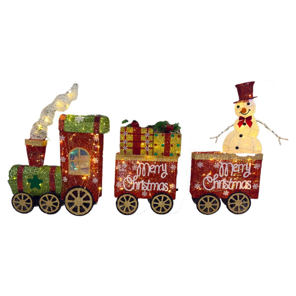 Yılbaşı Süsü, Tren, 3 Vagonlu Gold/Kırmızı, Metal 160*20*85cm
