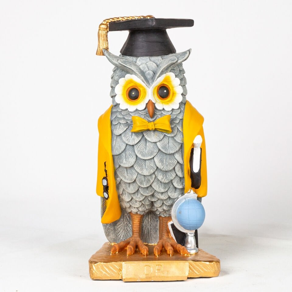 Biblo, Mezun Baykuş, Sarı Ceketli, Gri - 17x32x14 cm