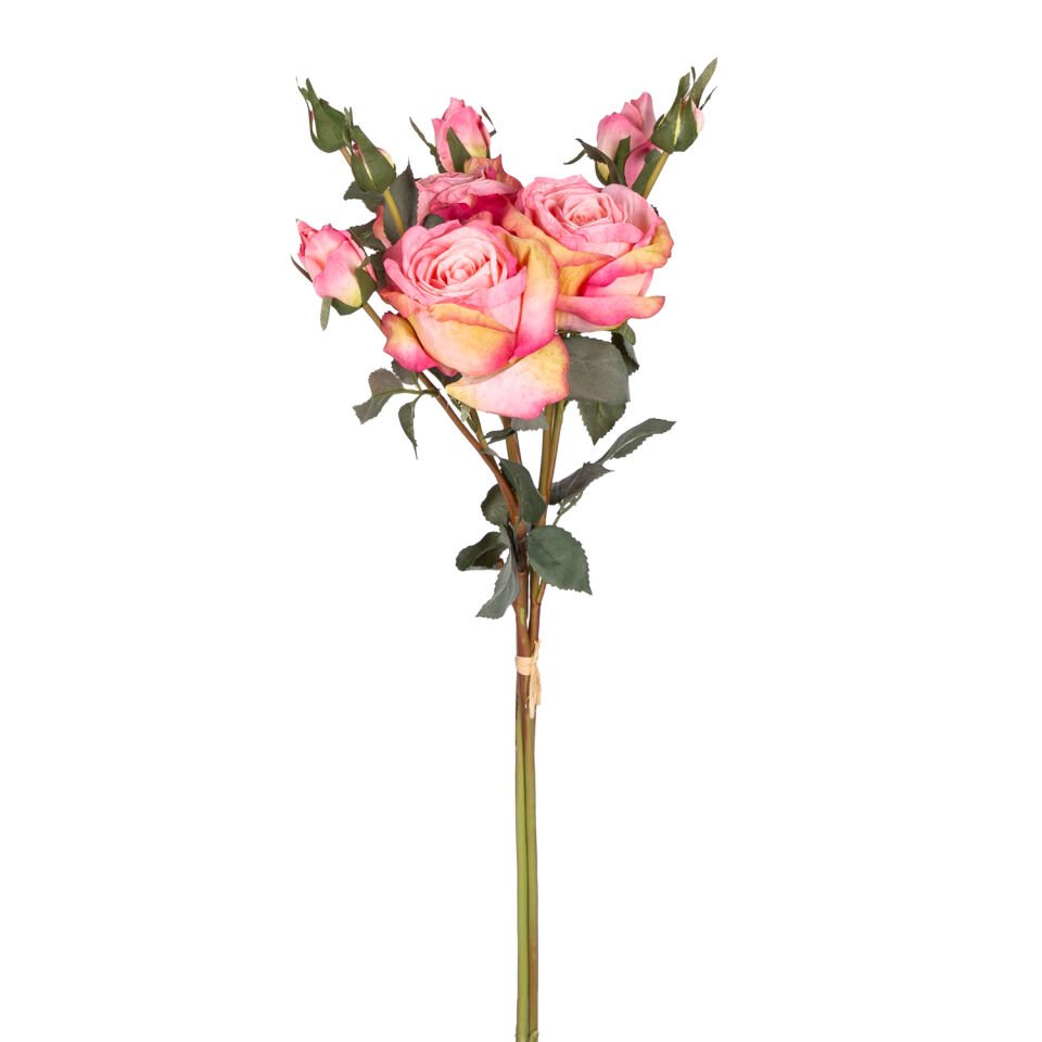 Yapay Çiçek, Gül Demeti, 3 Dallı, Koyu Pembe - 60 cm