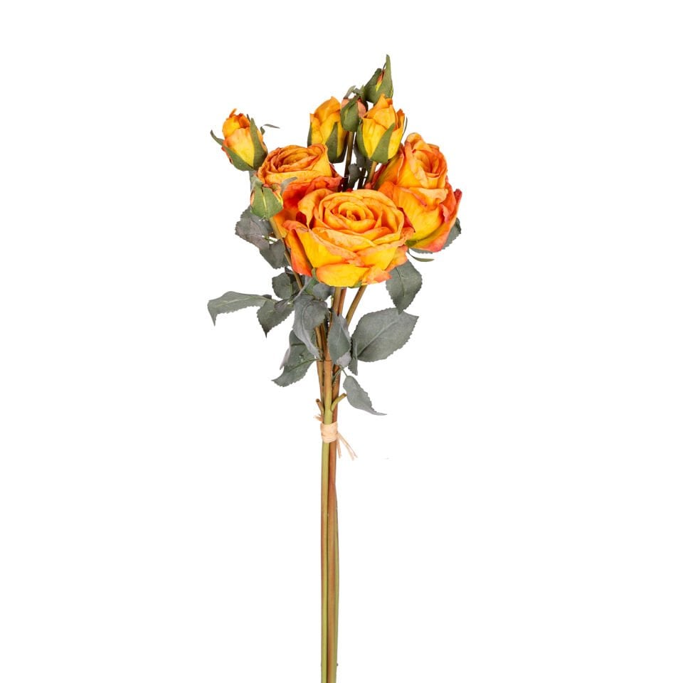 Yapay Çiçek, Gül Demeti, 3 Dallı, Turuncu - 60 cm