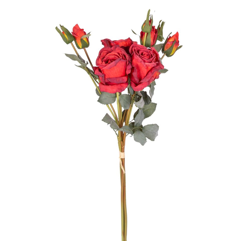 Yapay Çiçek, Gül Demeti, 3 Dallı, Kırmızı - 60 cm