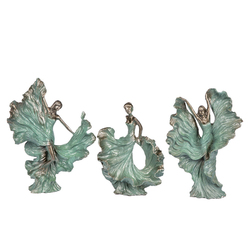 Dekoratif Polyester Dans Eden Kadın Biblo 3’lü Set Mint Yeşili-Gümüş