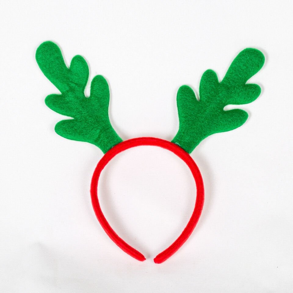 Yılbaşı Süsü, Taç, Geyik Boynuzu Figürlü, Yeşil-Kırmızı - 23x24 cm