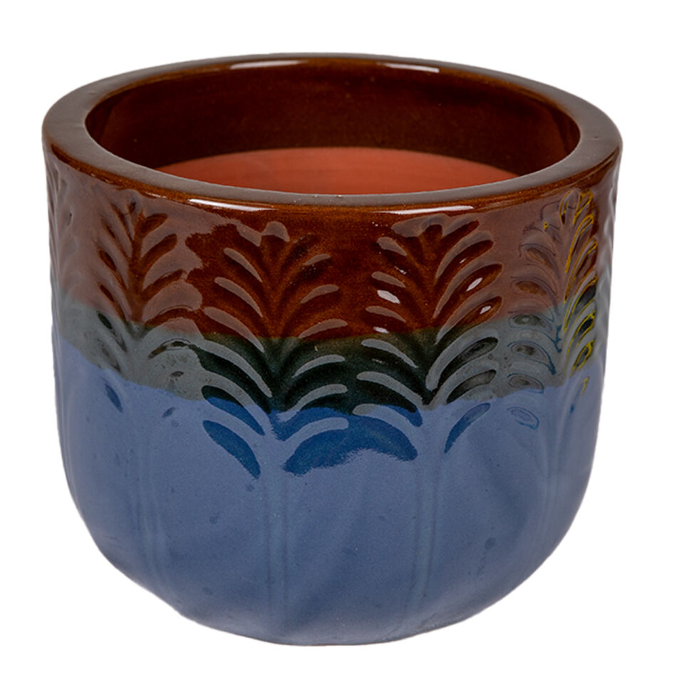 Toprak Saksı Boyalı 2 Litre Mavi-Kahverengi 15x13 Cm.