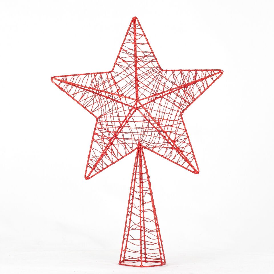 Yılbaşı Ağacı Tepe Yıldızı, Simli, Metal, Kırmızı - 24x7x34 cm