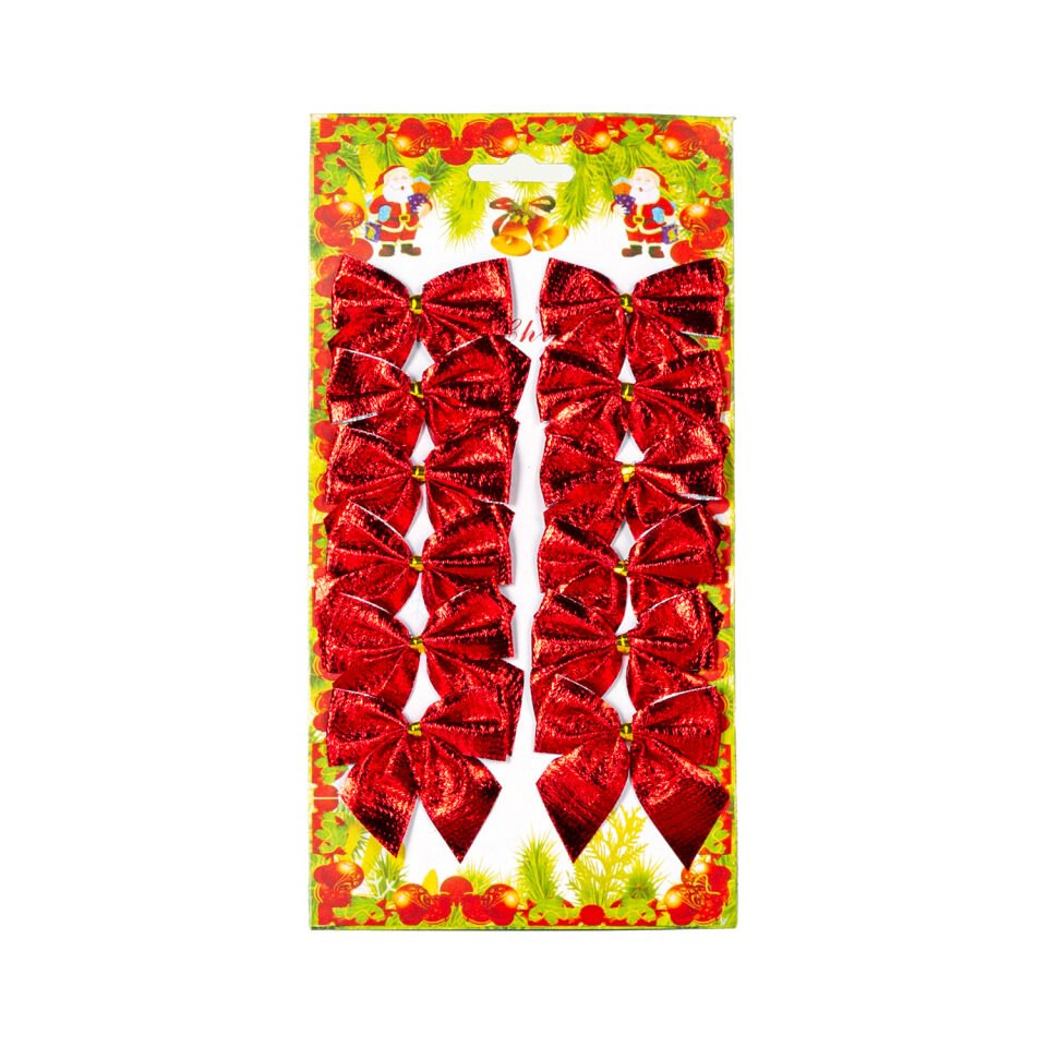 Yılbaşı Süsü, Askılı Fiyonk, Kırmızı - 12'li Paket, 5,5x5,5 cm