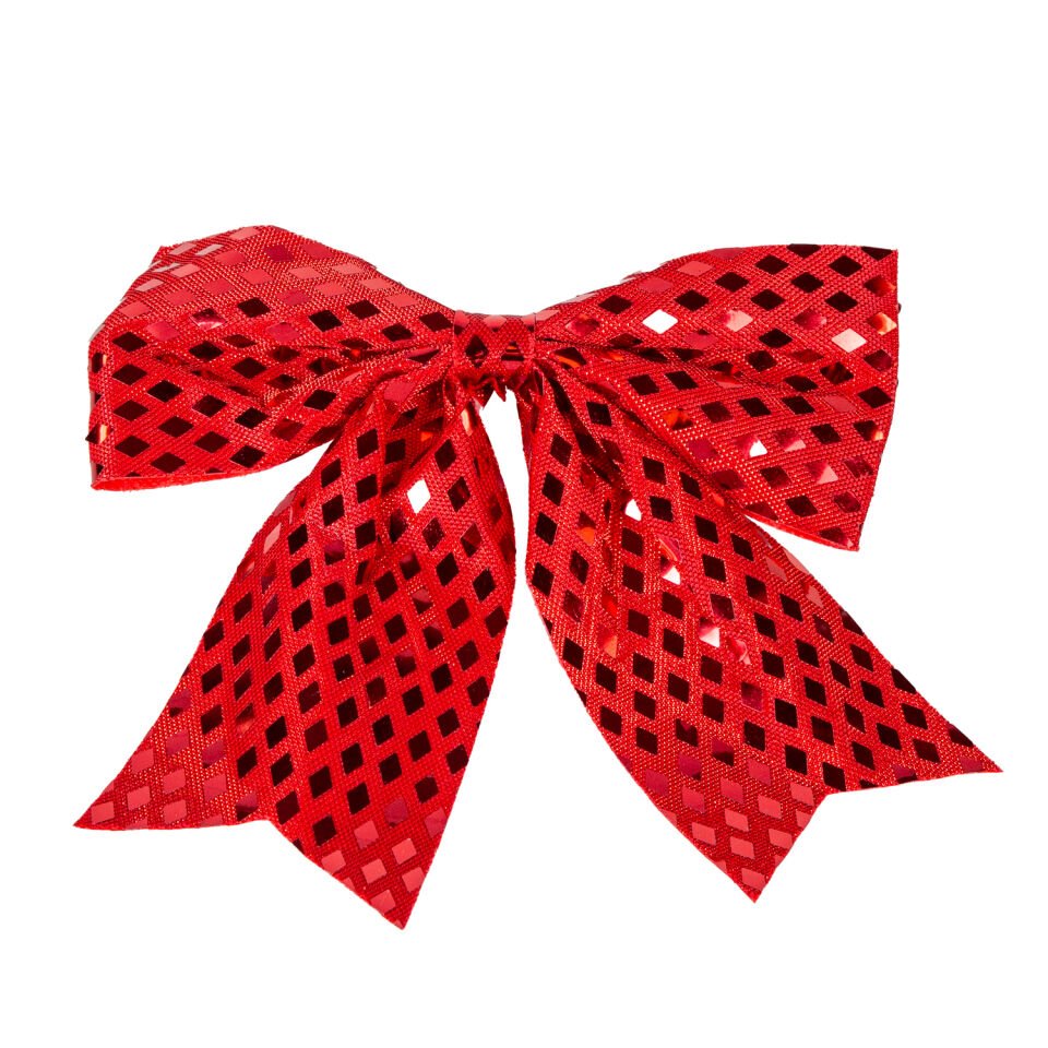 Yılbaşı Süsü, Askılı Parlak Pullu Fiyonk, Kırmızı - 20x20 cm