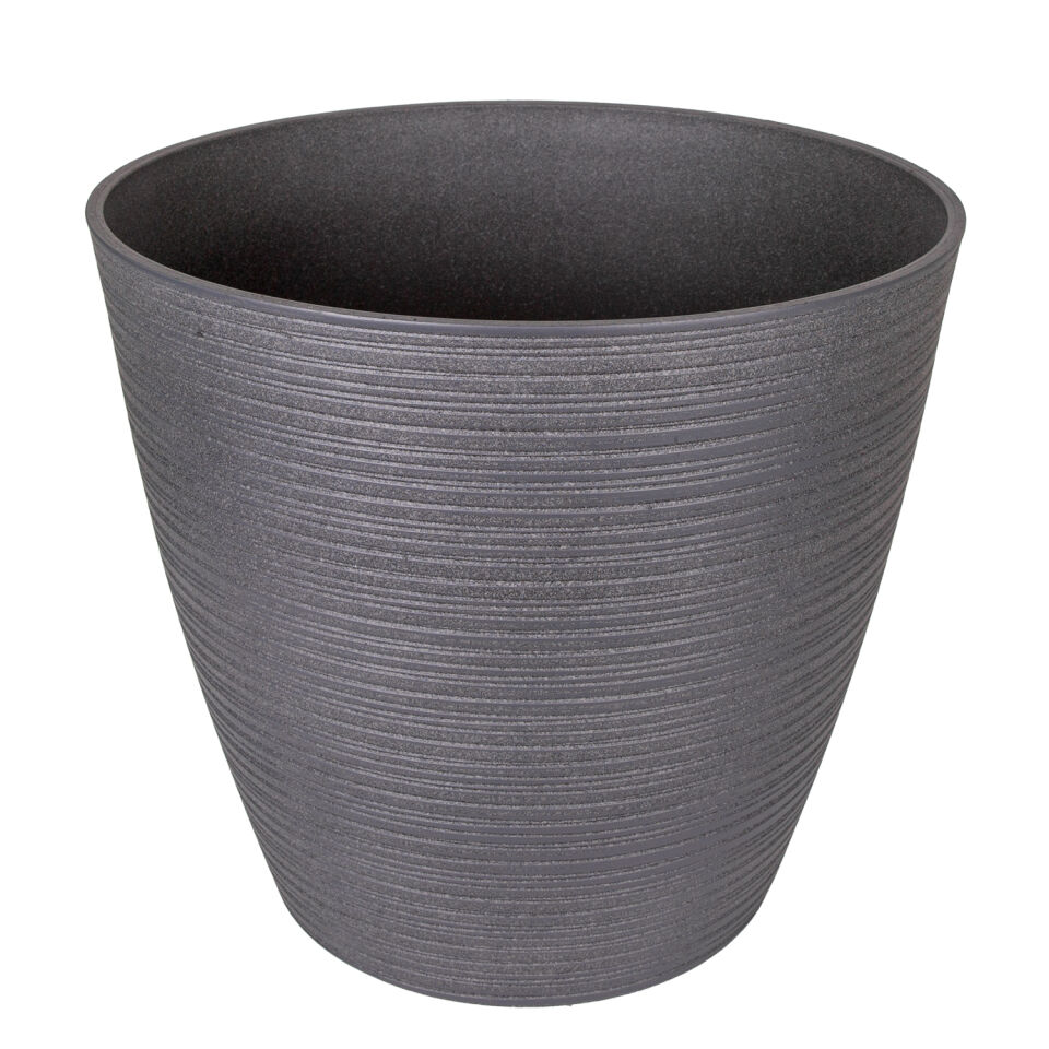 Plastik Saksı, Oval, Antrasit Gri - İç ve Dış Mekan, Büyük Boy, 43x43x40 cm