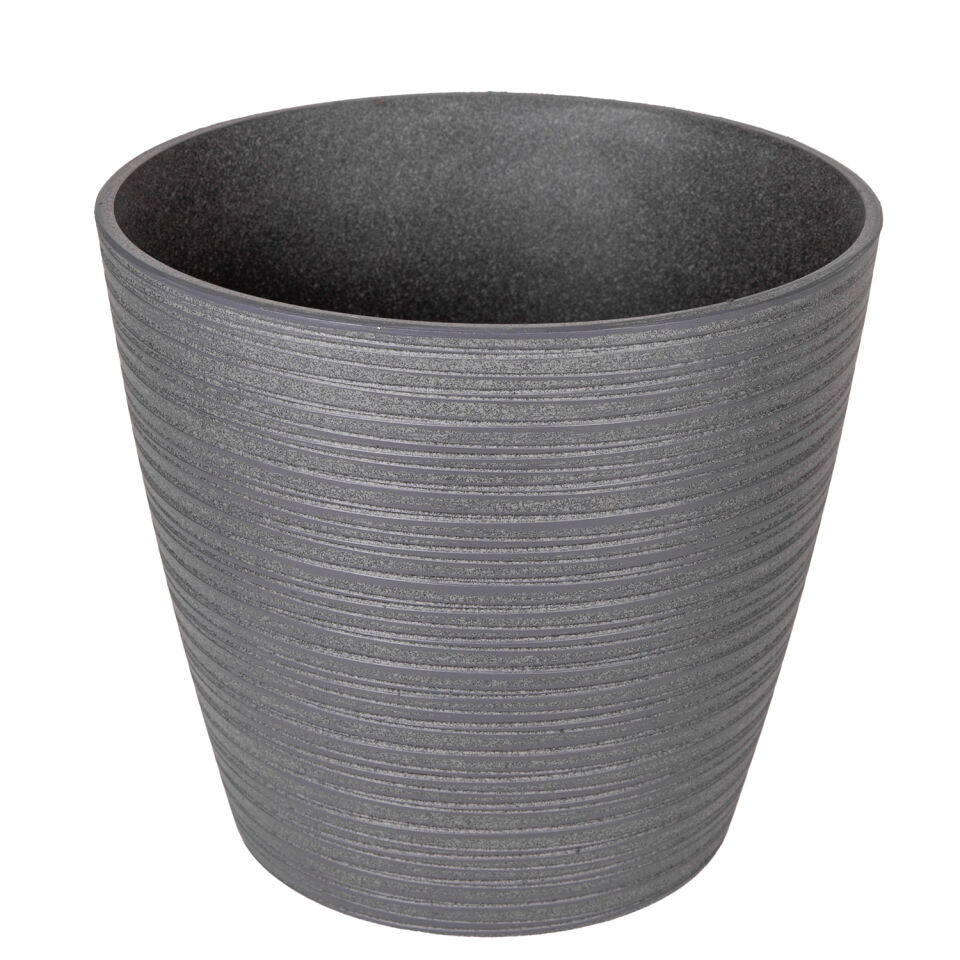 Plastik Saksı, Oval, İç ve Dış Mekan, Antrasit Gri, Küçük Boy - 28x28x25,5 cm