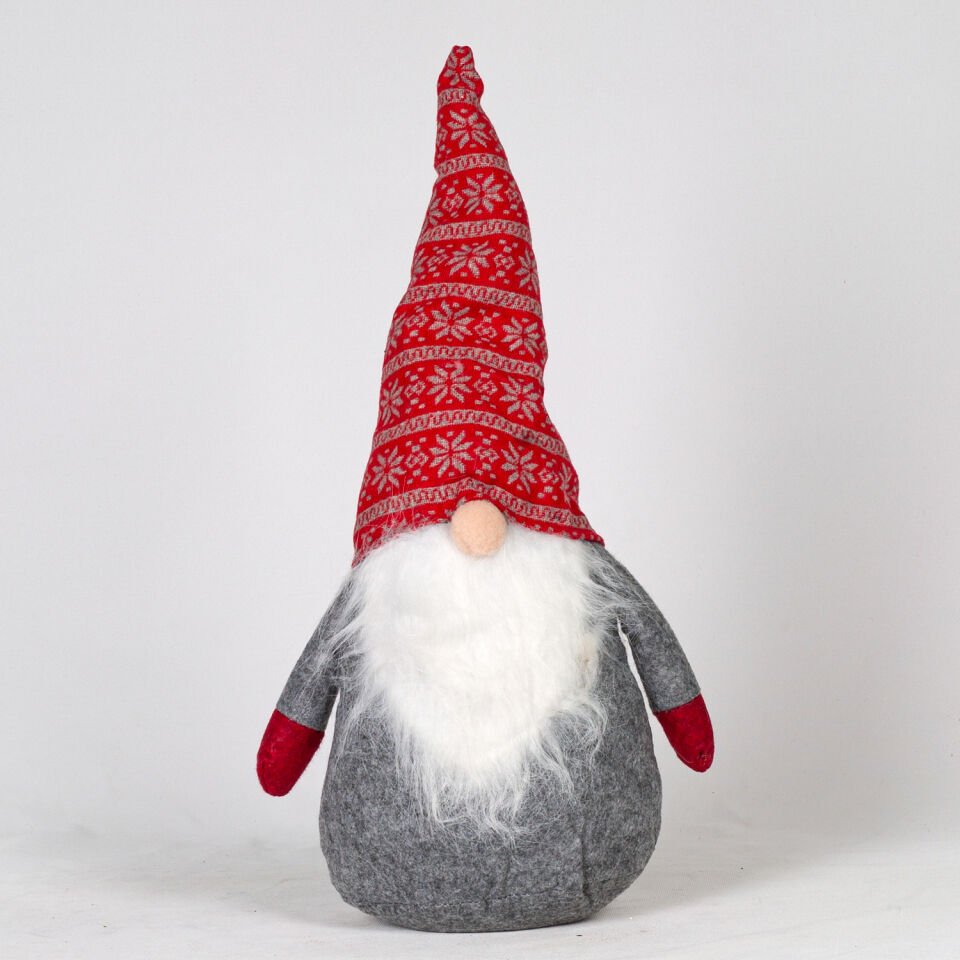 Yılbaşı Süsü, Pelüş Cüce, Kırmızı-Gri - 50 cm