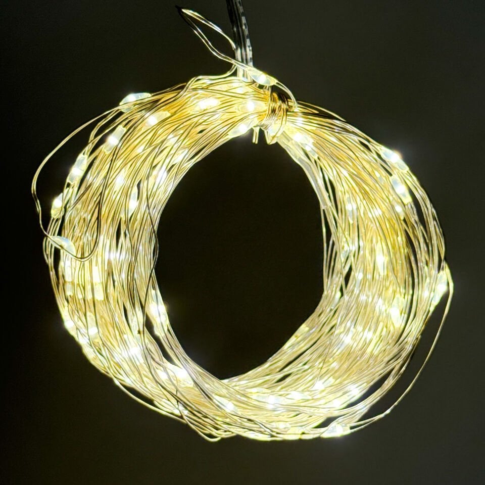 Yılbaşı Led-Peri Işık, Gün Işığı - 50 Ledli, USB Girişli, Pilli, Şeffaf Kablo, 5 Metre