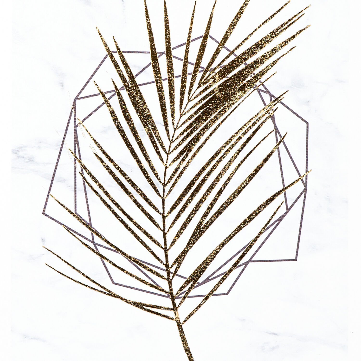 Kanvas Tablo, Palmiye Yaprağı, Gold Renk Ahşap Çerçeveli, Gold Kabartmalı, Gold-Beyaz - 45x2,5x60 cm