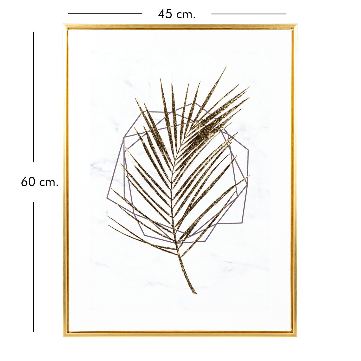 Kanvas Tablo, Palmiye Yaprağı, Gold Renk Ahşap Çerçeveli, Gold Kabartmalı, Gold-Beyaz - 45x2,5x60 cm
