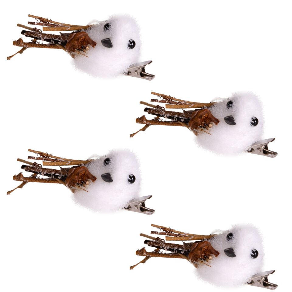 Yılbaşı Süsü, Kuş, Klipsli, Beyaz - 4'lü Paket, 7x2 cm