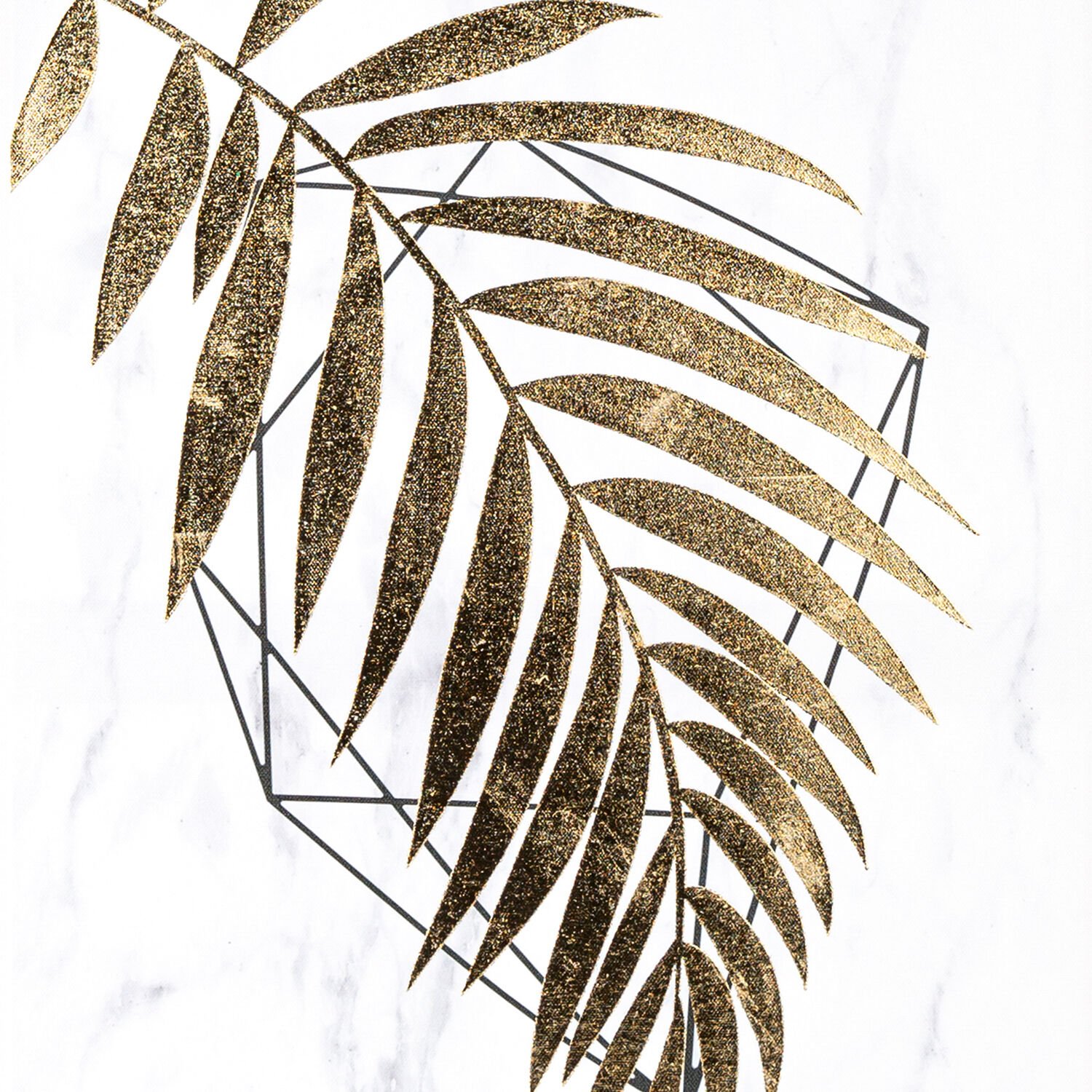 Kanvas Tablo, Palmiye Yaprağı, Gold Renk Ahşap Çerçeveli, Gold Kabartmalı, Gold-Beyaz - 45x2,5x60 cm