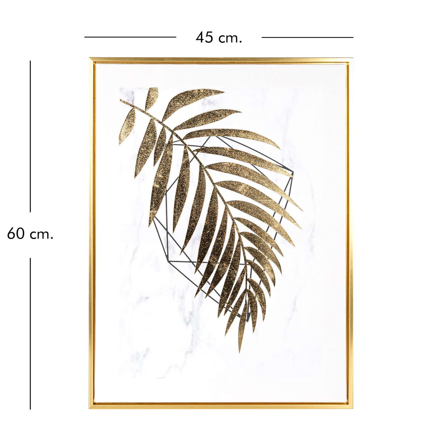 Kanvas Tablo, Palmiye Yaprağı, Gold Renk Ahşap Çerçeveli, Gold Kabartmalı, Gold-Beyaz - 45x2,5x60 cm
